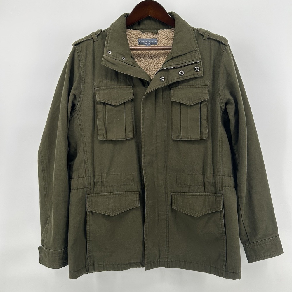 Bleek & Broad Womens M Sherpa‎ Lined Military Canvas Field Utility Jacket Olive